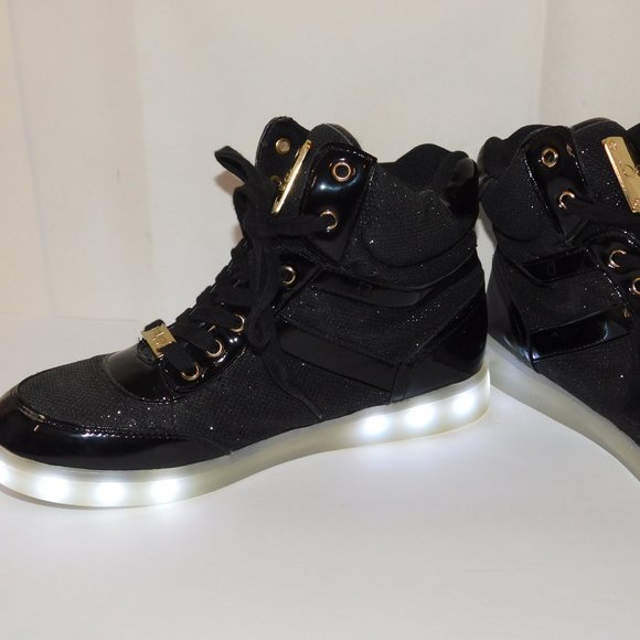 Bebe Sport Krysten Black Metallic Light Up High Top Sneakers Size 8.5 - Picture 2 of 12